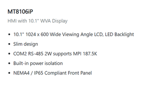 Weintek MT8106iP Pantalla Táctil HMI WVA de 10.1 Pulgadas, Resolución 1024*600, Ethernet Industrial para Maquinaria de Embalaje - Product Image 5