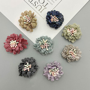 Accesorios para el cabello con flores de tela con brillantina estilo coreano de 3 cm, hechos a mano, para ropa, zapatos, sombreros, joyería, informal. - Product Image 1