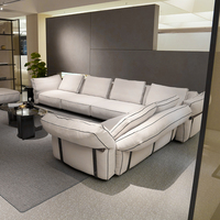 Canapé modulaire en tissu lin haut de gamme, canapé droit avec base en acier inoxydable pour la décoration intérieure moderne