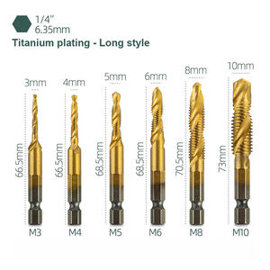 Set di 6 Punte per Maschiatura con Gambo Esagonale, Placcate in Titanio, HSS, per Filettatura M3 M4 M5 M6 M8 M10, Utensili Manuali - Product Image 6