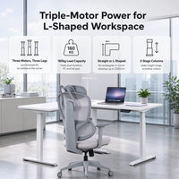 Bureau assis-debout à triple moteur, cadre de bureau en L, capacité de charge de 160 kg, table réglable électriquement pour poste de travail d'angle