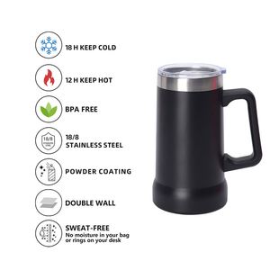 Custom logo 24 oz Double Wall <b>Insulated</b> Stainless Steel Powder Coated Handle Classic Design 24oz Beer <b>Mug</b> with Handle - Product Image 4
