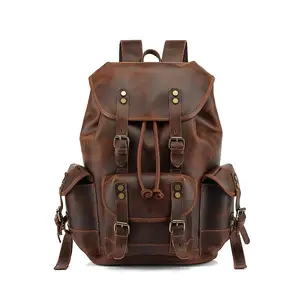 Vintage Crazy Horse Lederen Laptop Rugzakken Tas Mannen Hand Tas Toevallige Outdoor Reizen Computer Rugzak