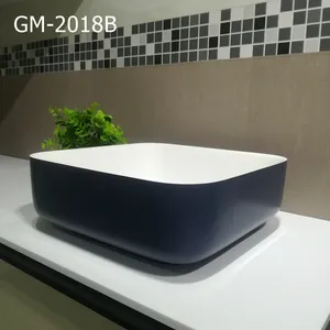 Lavamanos cuadrados y azules, lavamanos de piedra artificial, superficie sólida, GM 2018