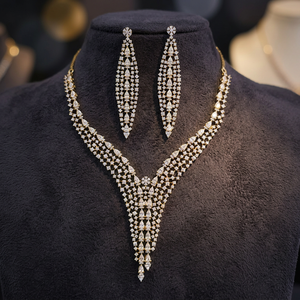Luxury 2 Tone <b>Copper</b> Alloy Beaded <b>Chain</b> Butterfly Design Statement Necklace Set Asscher Cut Pearls for Wedding Women's Jewelry - Product Image 3
