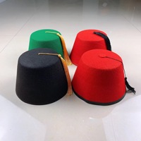 Sombrero Fez Turco Marroquí Rojo al por Mayor con Borla Negra de Fieltro, Sombrero Tarboosh para Disfraces, Fiestas Casuales al Aire Libre, Sombrero de Disfraz Cultural