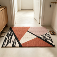 Tapis de porte moderne en polyester oriental personnalisé, motif géométrique color block, avec envers antidérapant en PVC, imprimé abstrait terracotta