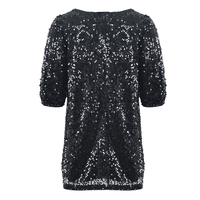 Robes personnalisées pour filles, décontractées, minimalistes, glamour, noires, col rond, manches courtes, coupe ample, paillettes, 100% polyester