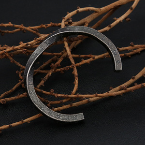 Yunnique Viking Retro Letter Tibetan Silver Open Bracelet <b>for</b> <b>Men</b> Silver Antique Black Vintage Gift Jewelry - Product Image 3