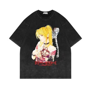 700 i tipi di T-shirt personalizzati produttori di magliette con acido di cotone pesante con scritta Vintage grafica di morte Kira L Anime T-shirt da uomo - Product Image 5