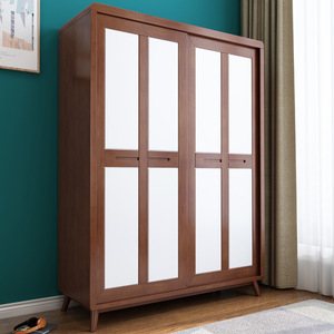 Armario Nórdico de Madera Maciza con Puertas Corredizas, Mueble de Almacenamiento para Dormitorio, Ahorro de Espacio, Color Madera Natural - Product Image 2