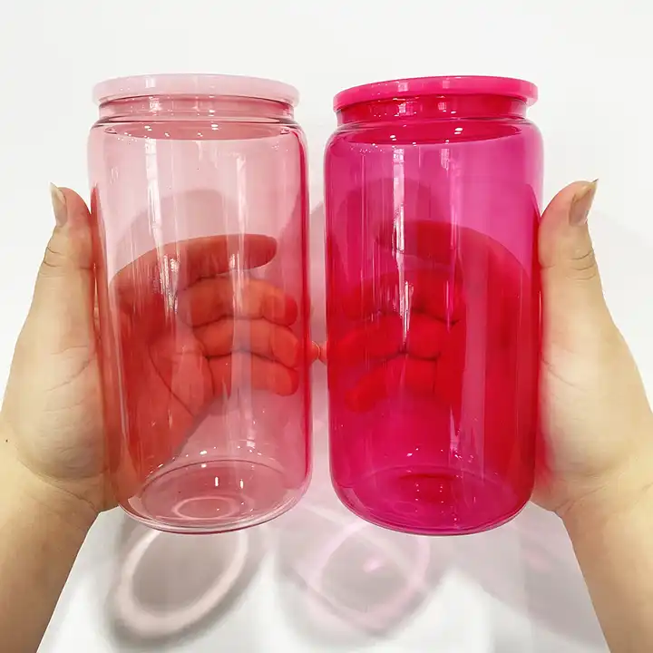 Clear Sublimation Glass Can (Plastic Colorful Lids) 16oz