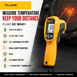 Thermomètre infrarouge 62 MAX+ -30 à 650°C, pistolet de mesure de température IR sans contact à double laser, testeur industriel en plastique certifié IP67 - Product Image 2
