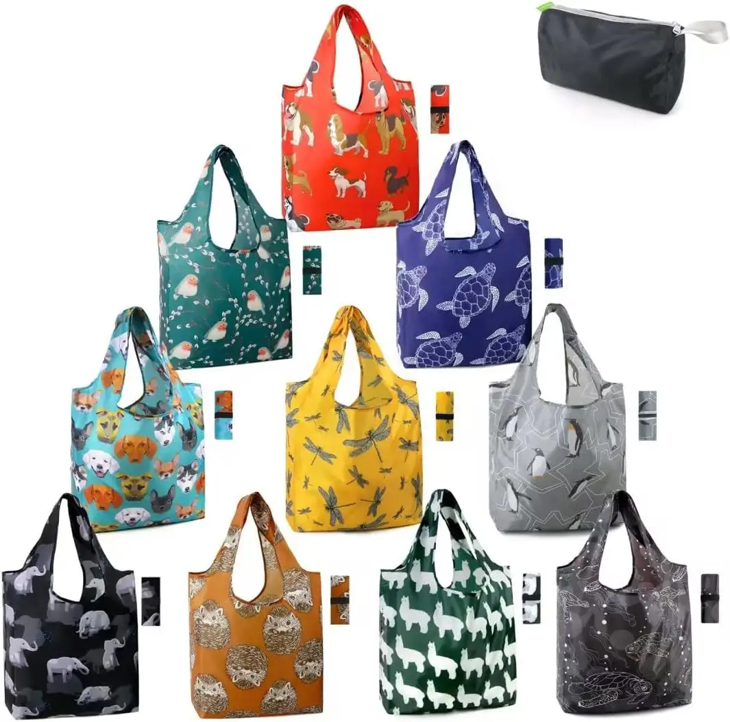 Özel tasarımlar ile baskılı geri dönüşümlü katlanabilir Polyester alışveriş çantası