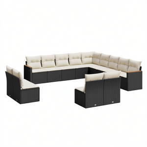 Ensemble de canapés de jardin en polyrotin, couleur noir et crème, mobilier d'extérieur au design contemporain, mousse haute densité imperméable - Product Image 1