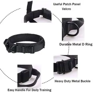High Quality Heavy Duty Metal Buckle Pet Collar For Dog K9 Tactical Training Dog Collars With Handle And Custom Private Label