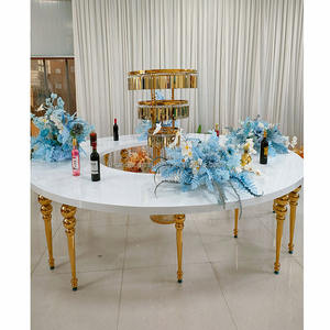 Table Ronde de Mariage FURUN en Acier Inoxydable Simple avec Pieds Dorés et Plateau Blanc, Grande Assemblage pour Décoration de Mariage, Vente en Gros - Product Image 3