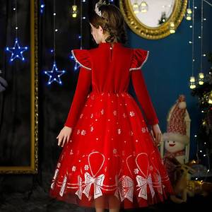 Nuevo Vestido de Fiesta de Manga Larga con Lentejuelas de Terciopelo para Niñas, Estilo Navideño - Product Image 3
