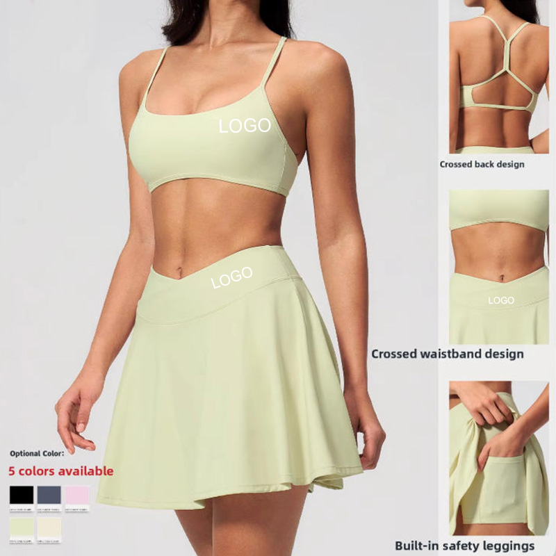 New Sports Beauty Back Yoga Bra Shorts Suit Anti-running Quick-drying Solid Spandex/Nylon Two-piece Women's Yoga Set Front Logo
