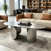 Table basse ovale moderne en acier inoxydable, design minimaliste, pour la maison, les petits appartements, les salons, les hôtels, les réunions informelles