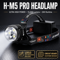 Lampe frontale LED rechargeable 15000 lumens Triple XHP70 Gen2 Refroidissement à double ventilateur Inclinaison à 90 degrés pour la exploration des grottes, les secours et les patrouilles nocturnes