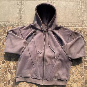 Custom Street Style Faded Washed Hoodie Tie-dye Rhinestone 500GSM Cotton <strong>Velour</strong> Regular Fit Vintage Pullover <strong>Sweatshirt</strong> for Men - Product Image 3