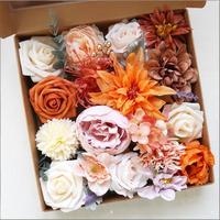 Boîte de fleurs artificielles réalistes en orange d'automne, décoration de table de mariage, bouquets de fête prénatale, centres de table, arrangements