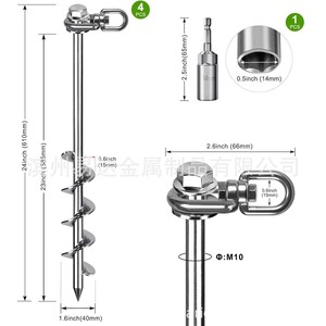 Ancrages au sol M10 en acier inoxydable, tiges de tente pivotantes à 360°, robustes, avec joint métrique, usage général - Product Image 3