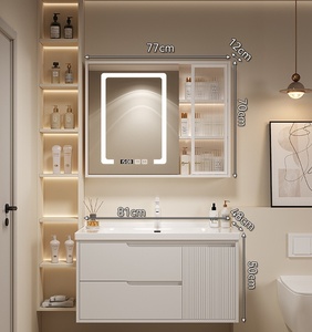 Modern Lacquer MDF Wooden Melamine Board <b>Bathroom</b> <b>Vanity</b> Unit Mirror Integrated Ceramic Washbasin Toilet Sink for Hotel Use Wall - Product Image 4