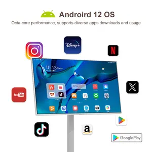 Android 12 kablosuz Wifi Rollable Jcpc Padgo Bestie bana tarafından 21.5 inç akıllı Tv standı beyaz dokunmatik akıllı ekran dijital mobil Tv