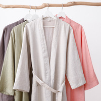 Peignoir d'été ample en lin et coton respirant, col en V, avec cordon de serrage, pour femme, idéal pour la maison, l'hôtel ou le club