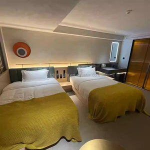 Compact Hotel Apartment Bedroom Furniture Twin Beds With Nightstands <b>Side</b> <b>Table</b> Seating & Desk Combo for Small Guest Rooms - Product Image 1