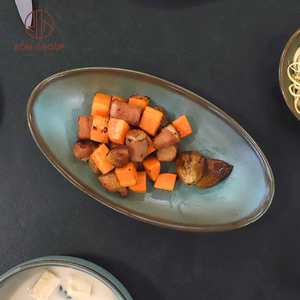 Vajilla <span class=keywords><strong>de</strong></span> cena ovalada <span class=keywords><strong>de</strong></span> cerámica verde gris elegante para platos pequeños <span class=keywords><strong>de</strong></span> restaurante, comidas gourmet caseras, <span class=keywords><strong>servicio</strong></span> <span class=keywords><strong>de</strong></span> banquete - Product Image 4
