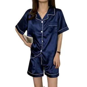 Summer Boutique women's 2 pieces sleepwear summer shorts short sleeves cardigan pure comfort color silk pajamas