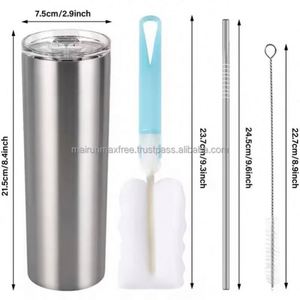 Mugs et gobelets isothermes en acier inoxydable de 20 oz à double paroi pour sublimation, avec paille et base en caoutchouc, entrepôt USA - Product Image 4