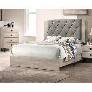 DB Contemporary 1pc Cream <b>Queen</b> Size Bed Gray Tufted Design <b>Headboard</b> Modern Bedroom Furniture 1pc Bedframe Made Rubberwood - Product Image 3