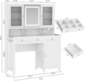 <span class=keywords><strong>Coiffeuse</strong></span> moderne en verre blanc avec plusieurs tiroirs <span class=keywords><strong>de</strong></span> rangement pour chambre <span class=keywords><strong>de</strong></span> filles Accessoire <span class=keywords><strong>de</strong></span> maquillage léger - Product Image 3