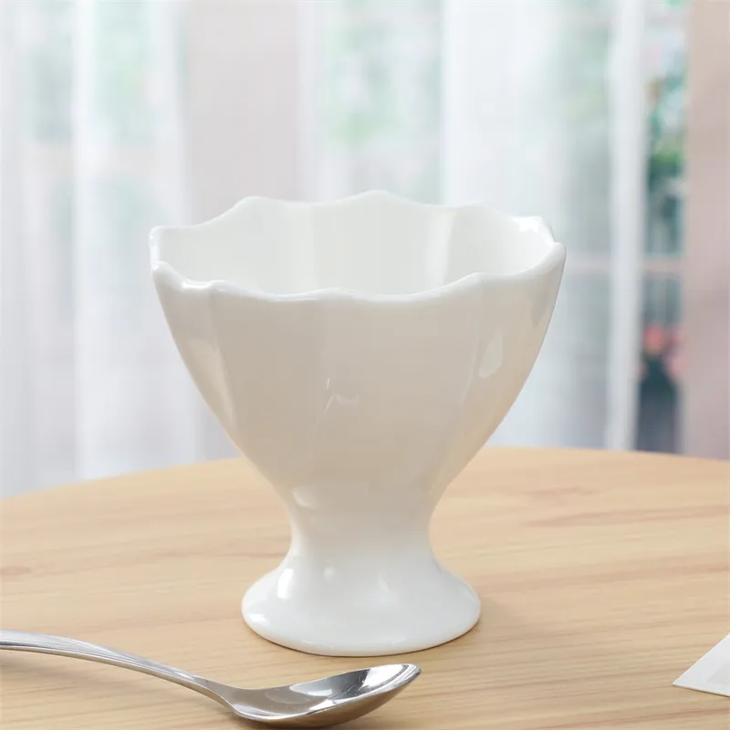 Wholesale handmade modern custom logo dessert ice cream cup creative white dessert ceramic cups