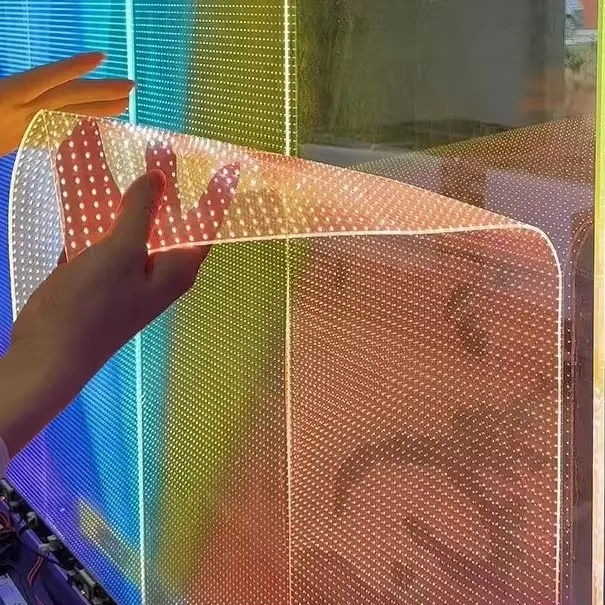 Lionled Stock Available Noiseless Working P20 Indoor Flexible Windows Self Adhesive Transparent LED Display Screen