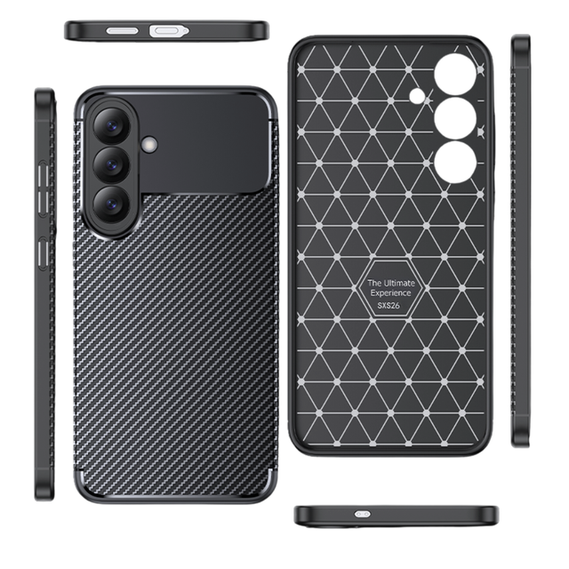 Beiman Carbon TPU Shockproof Flexible Black Phone Case for for S26 S26 Ultra