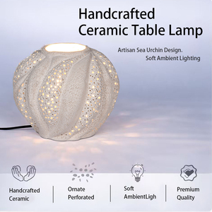 Handmade White Ceramic <b>Table</b> Lamp Sea Urchin Shape Decorative Ambient <b>Light</b> for Bedroom Living Room Hotel indoor lighting - Product Image 5