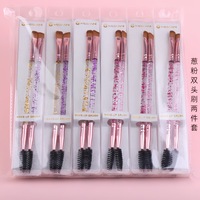 Ms.Miau Black Rose Gold Aluminum Ferrule Nylon Resin Handle Double-Ended Delicate Crystal Eyebrow Bendable Flat Makeup Brush Set