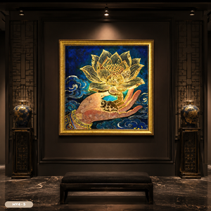 Arte Mural de Lujo Hecho a Mano en Vietnam con Lámina de Oro, Pintura Decorativa de Paisaje de Palacio Personalizada OEM ODM, Proveedor de Fábrica - Product Image 5