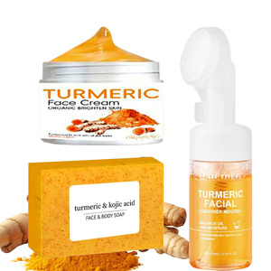 Ensemble de soins de la peau au curcuma biologique naturel, savon fait main, nettoyant visage, mousse nettoyante, nettoyage en profondeur, anti-acné, éclaircissant, hydratant - Product Image 1