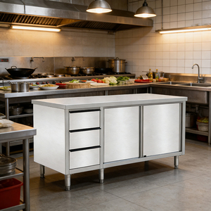 Meuble de cuisine autoportant en acier inoxydable à trois tiroirs pour hôtels et restaurants, équipement de service alimentaire - Product Image 3