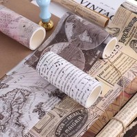 4 rouleaux de papier adhésif décoratif vintage série journal, 9 cm de large, 2 mètres de long, pour bricolage, autocollants pour carnet, impression, ruban washi
