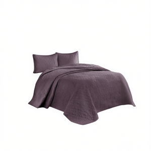 Full Queen Reversible Quilt <b>Set</b> <b>Purple</b> Solid Classic <b>Bedding</b> 3 Piece All Season - Product Image 1