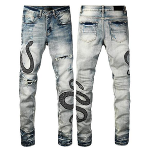 <span class=keywords><strong>Jeans</strong></span> da <span class=keywords><strong>Uomo</strong></span> Amiris Stile Retrò Europeo-Americano con Lettere, Elasticizzati, Slim Fit, Strappati e Patchwork, Vita Media, in Denim per l'Autunno - Product Image 2