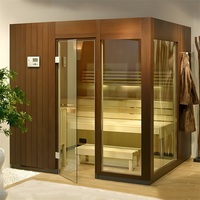 Sauna familial intérieur moderne pour 4 personnes avec panneau de commande de douche à vapeur personnelle en bois massif de cèdre rouge et pin Accessoires