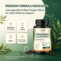 Capsules d'Ashwagandha pour favoriser le sommeil, vous aident à vous détendre et à profiter d'un sommeil réparateur la nuit, capsules d'Ashwagandha et de poivre noir